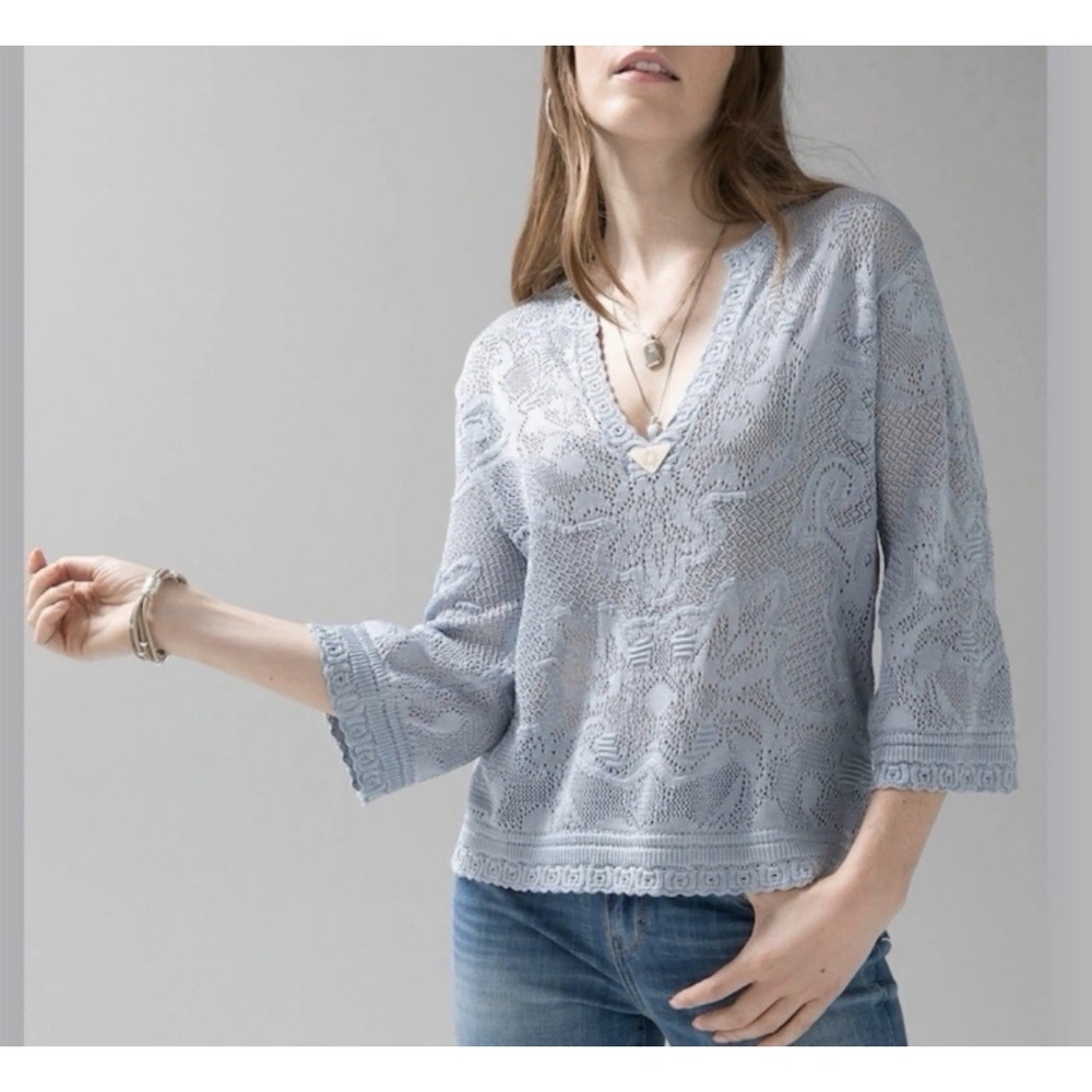 White House Black Market Size-M Womens Top Pointelle Stitch 3/4 Sleeve